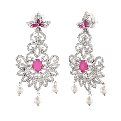 Estele Rhodium Plated CZ Dazzling Diva Chandelier Earrings for Women