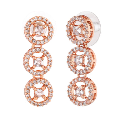 Estele Rose Gold Plated CZ Rotating Glitter Earrings for Women
