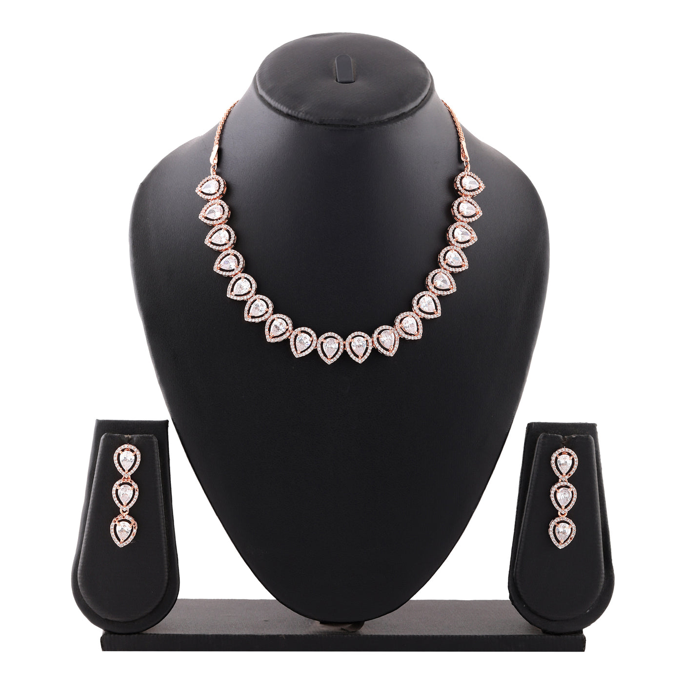 Estele Rose Gold Plated Zircon Precious Pears Necklace Set for Women