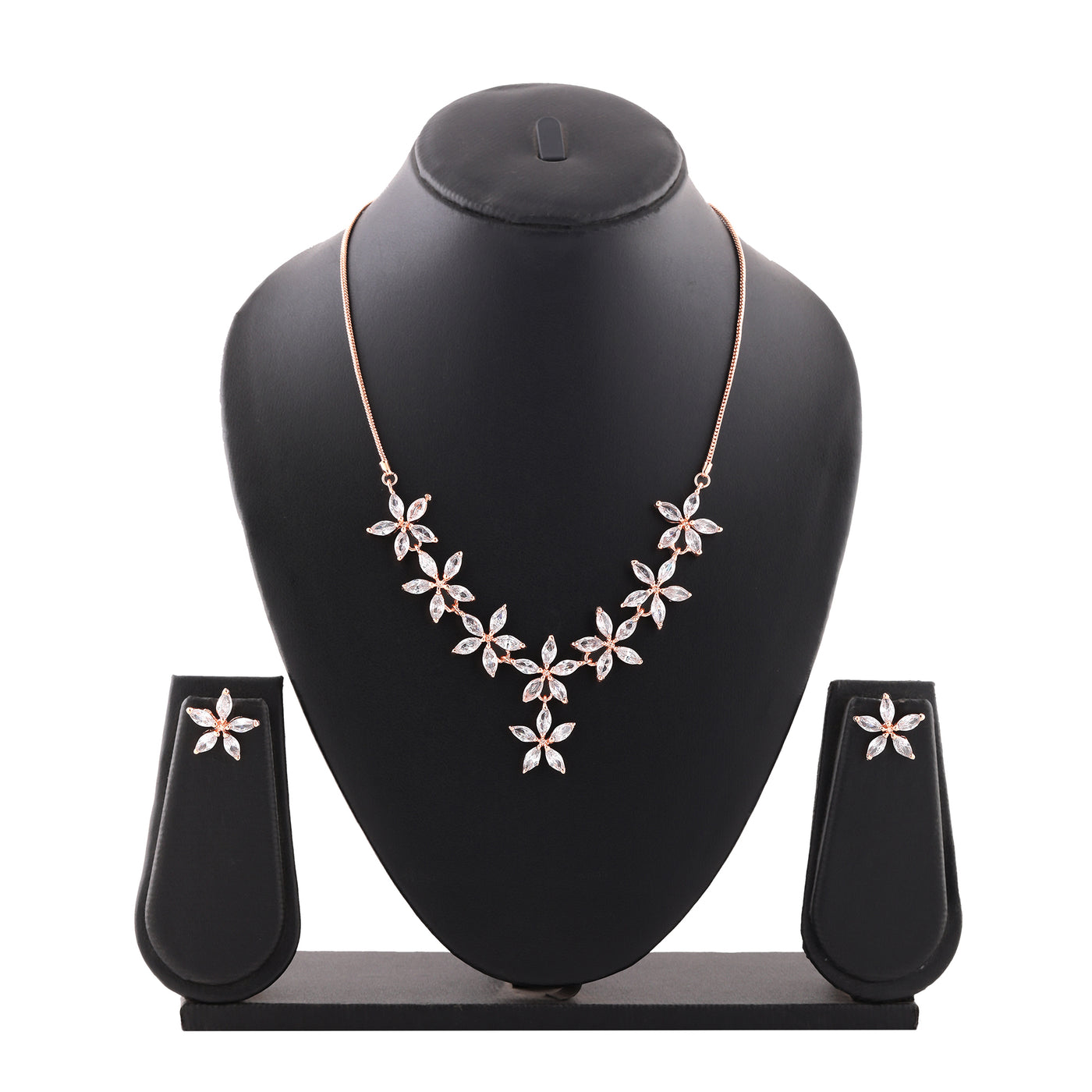 Estele Rose Gold Plated CZ Marquise Star Necklace Set for Women