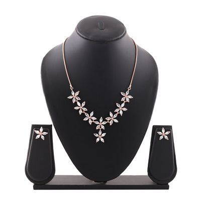 Estele Rose Gold Plated CZ Marquise Star Necklace Set for Women