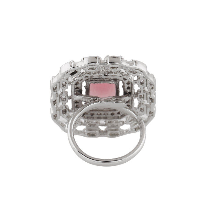 Estele Rhodium Plated CZ Adjustable Mint Pink Finger Ring for Women