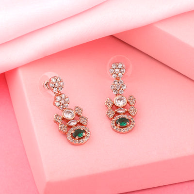 Estele Rose Gold Plated CZ Glamour In Green Earrings for Women