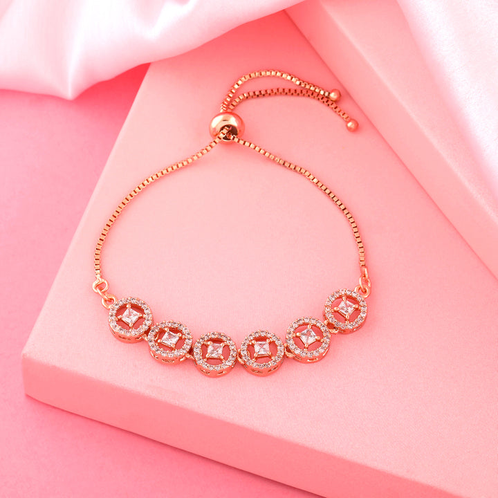 Estele Rose Gold Plated CZ Rotating Glitter Bracelet for Women