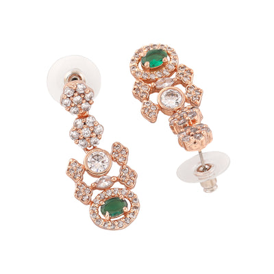 Estele Rose Gold Plated CZ Glamour In Green Earrings for Women