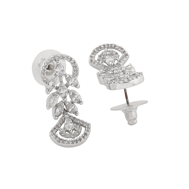 Estele Rhodium Plated CZ Marquise Melody Necklace Set for Women