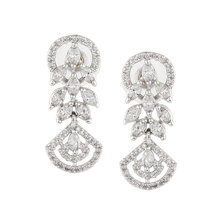 Estele Rhodium Plated CZ Marquise Melody Necklace Set for Women