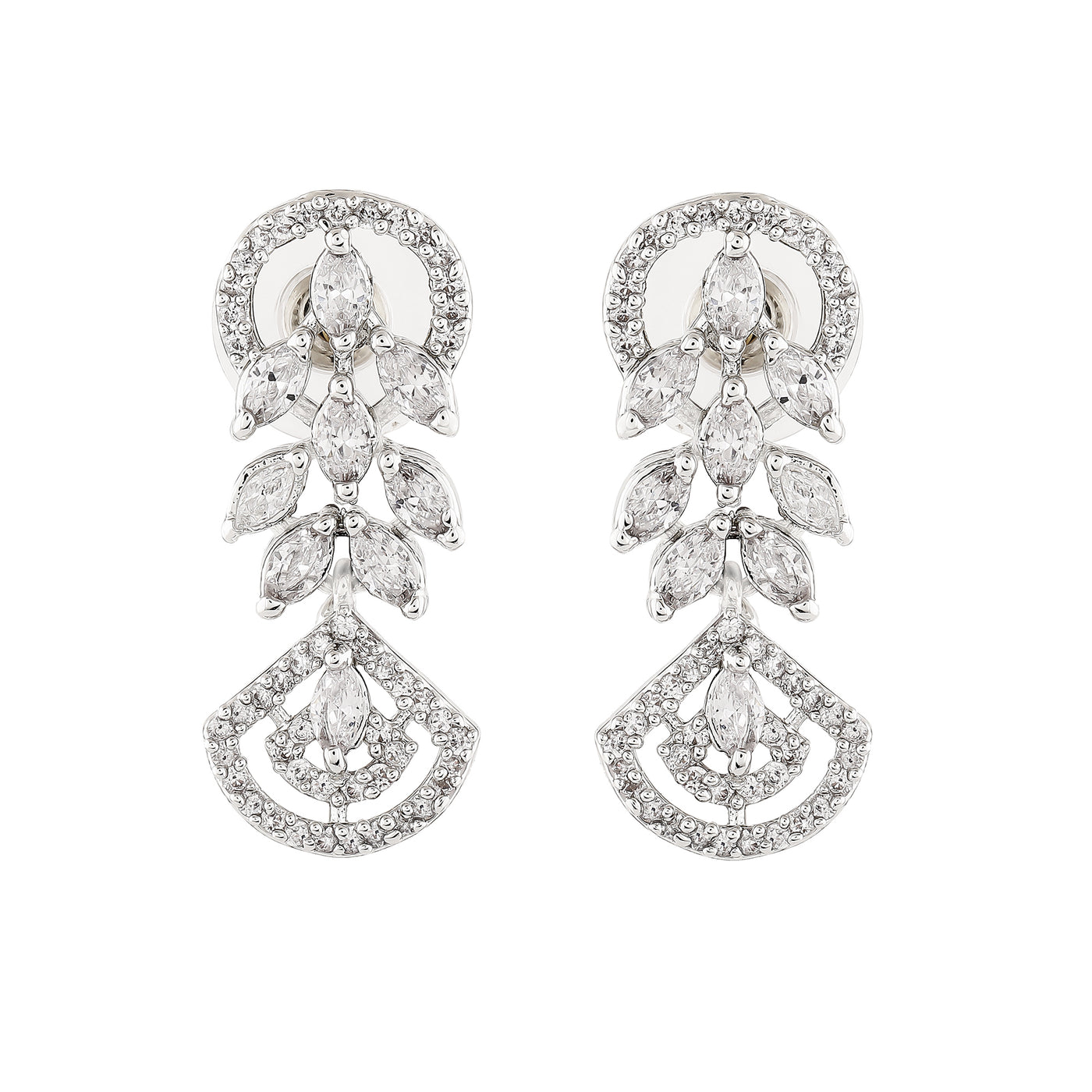 Estele Rhodium Plated CZ Marquise Melody Earrings for Women