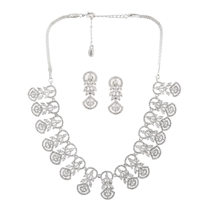 Estele Rhodium Plated CZ Marquise Melody Necklace Set for Women