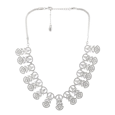 Estele Rhodium Plated CZ Marquise Melody Necklace Set for Women