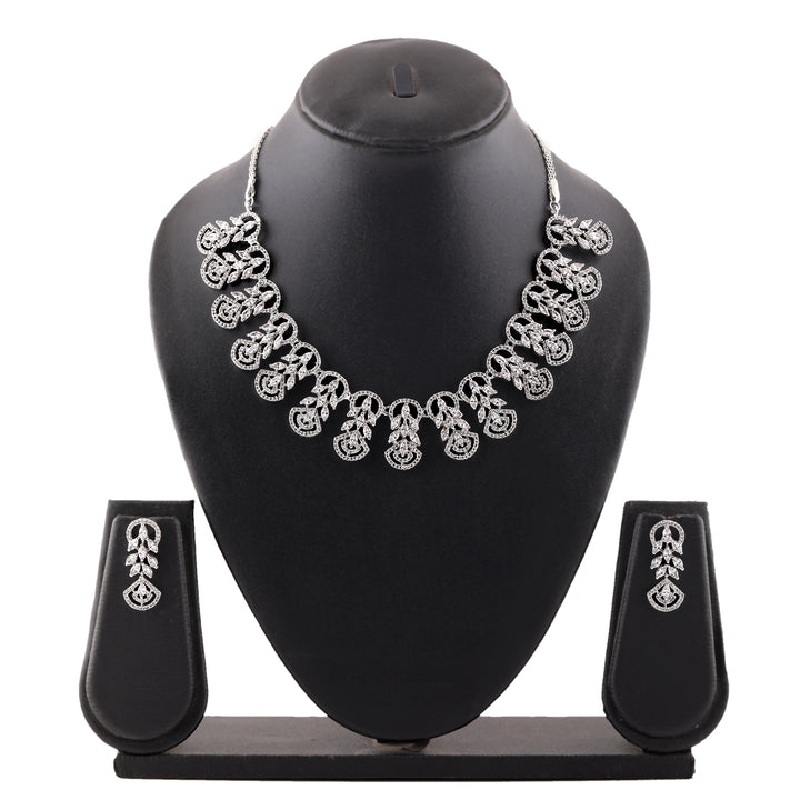 Estele Rhodium Plated CZ Marquise Melody Necklace Set for Women