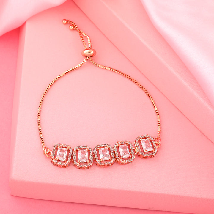 Estele Rose Gold Plated CZ Ossum Octagon Bracelet for Women