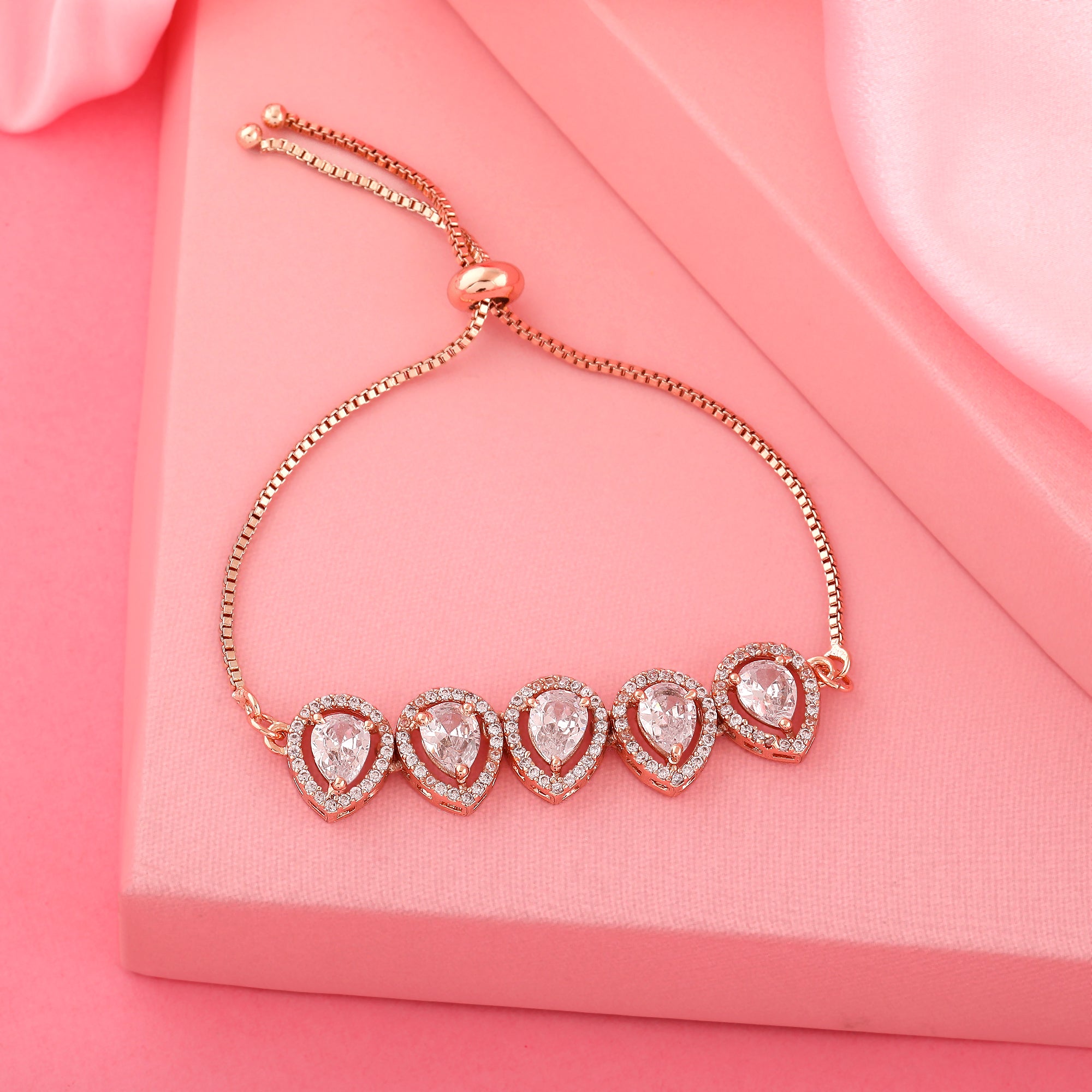 Estele Rose Gold Plated CZ Precious Pears Bracelet