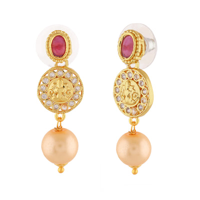 Estele Gold Plated CZ Fascinating Earrings with Pearl for Women