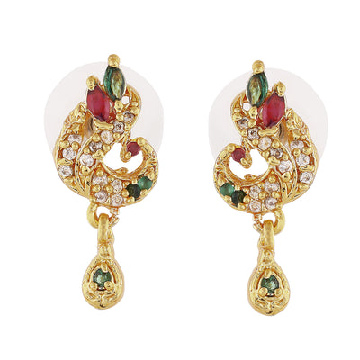 Estele Gold Plated CZ Peacock Designer Earrings For Women