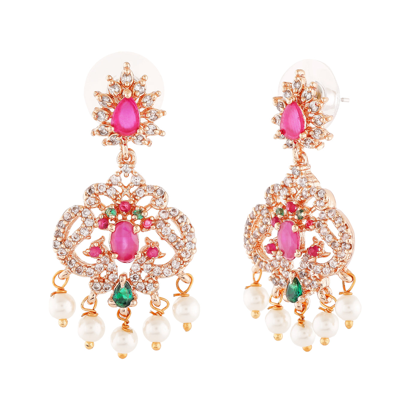 Estele Rose Gold Plated CZ Dazzling Earrings With Pearl For Women