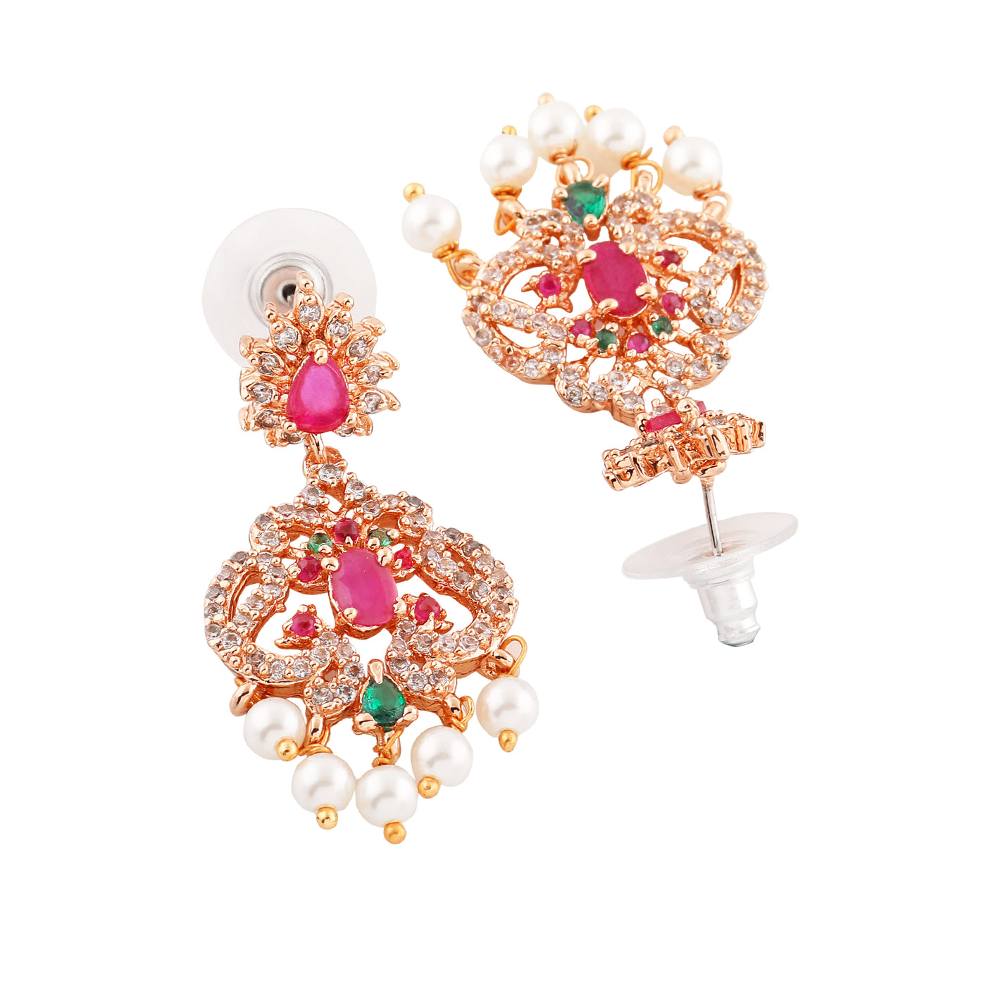 Estele Rose Gold Plated CZ Dazzling Earrings With Pearl For Women