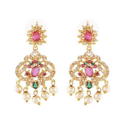 Estele Gold Plated CZ Dazzling Earrings With Pearl For Women