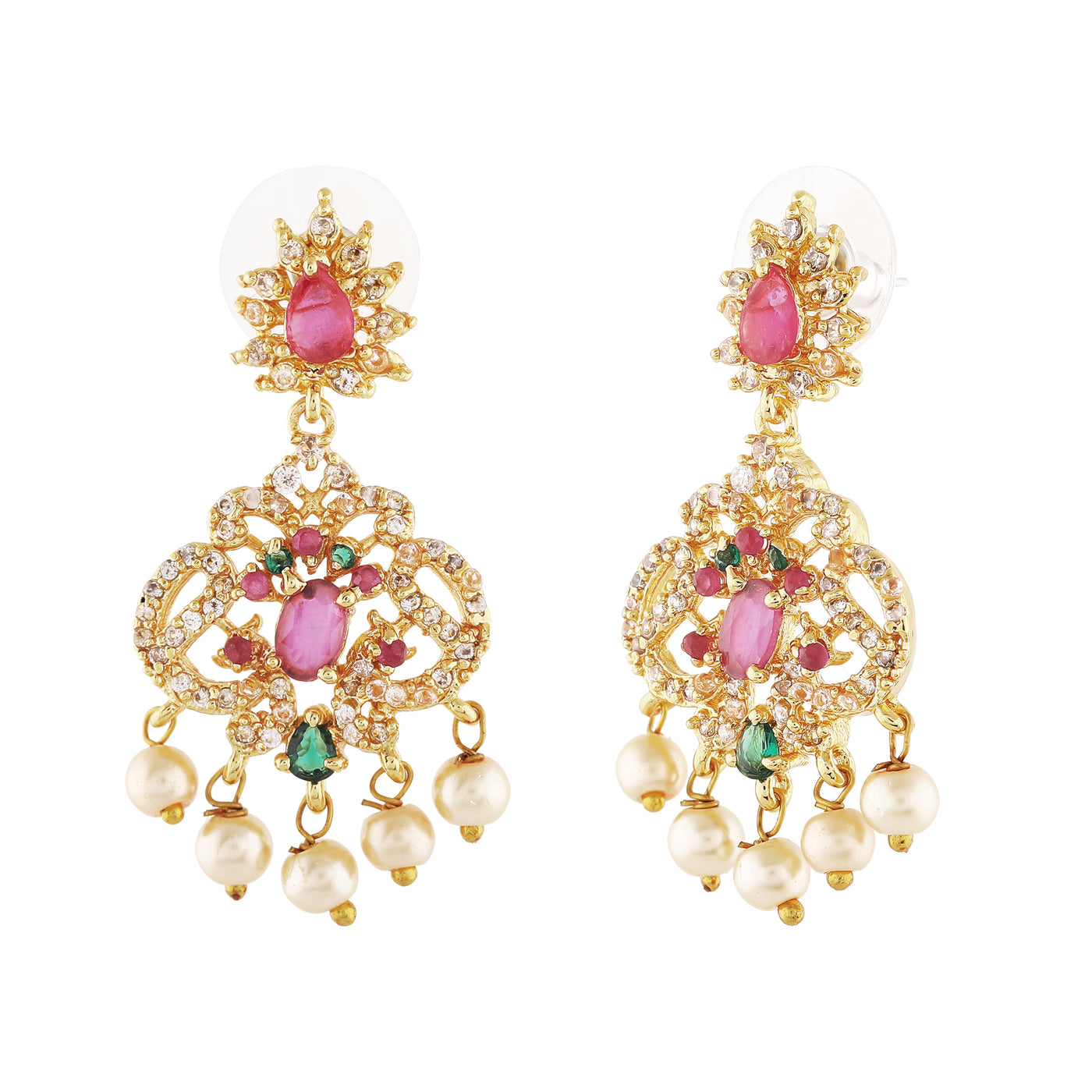Estele Gold Plated CZ Dazzling Earrings With Pearl For Women
