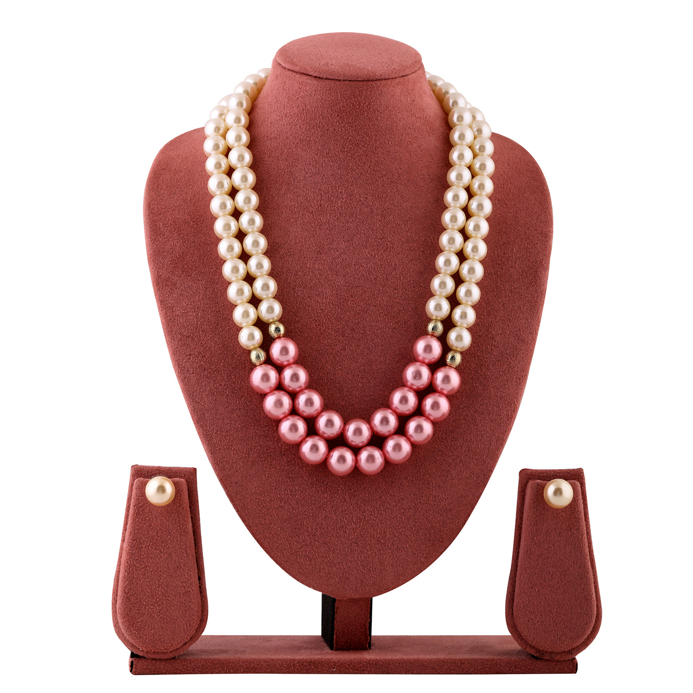 Estele Gold Plated Fascinating Double Line Pearl Necklace Set for Women