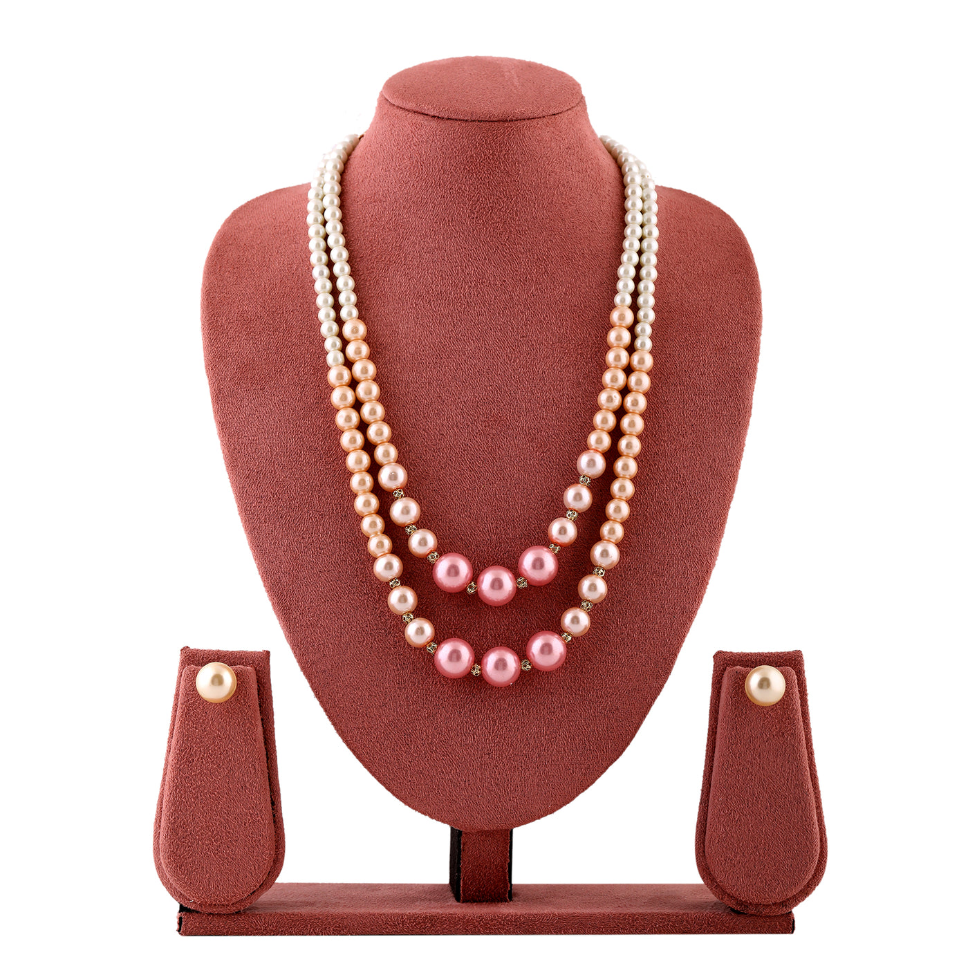 Estele Gold Plated Ravishing Double Line Pearl Necklace Set for Women