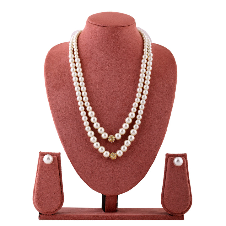 Estele Gold Plated Gorgeous Double Line Pearl Necklace Set for Women