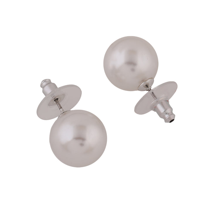 Estele Rhodium Plated Glittering Double Line Pearl Necklace Set for Women