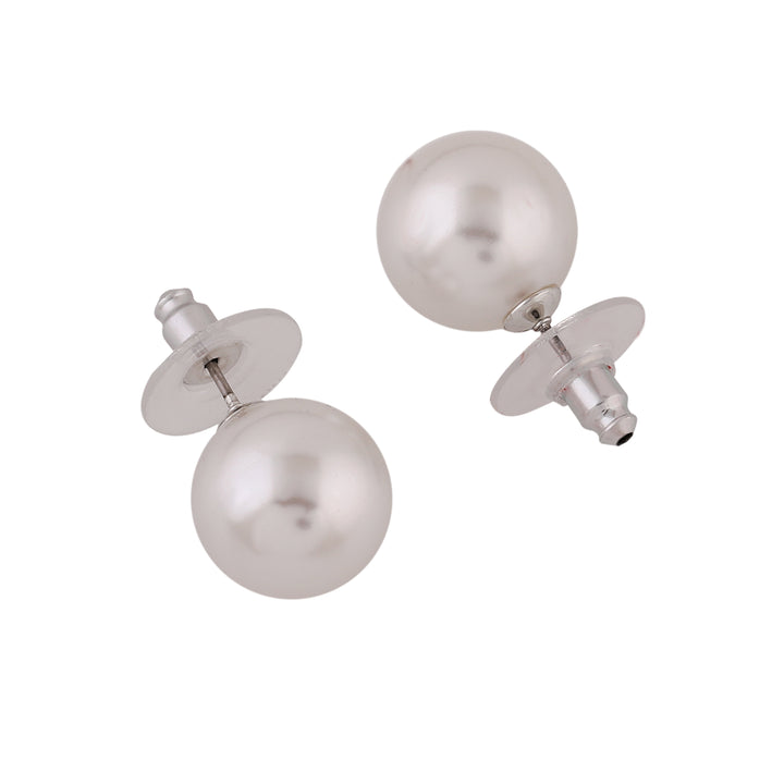Estele Rhodium Plated Stunning Double Line Pearl Necklace Set for Women