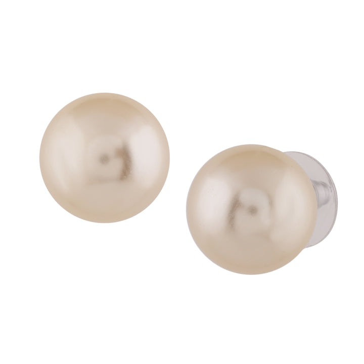Estele Rhodium Plated Sparkling Cream Pearl Stud Earrings for Women