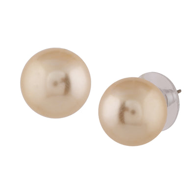 Estele Rhodium Plated Glamorous Pearl Stud Earrings for Women