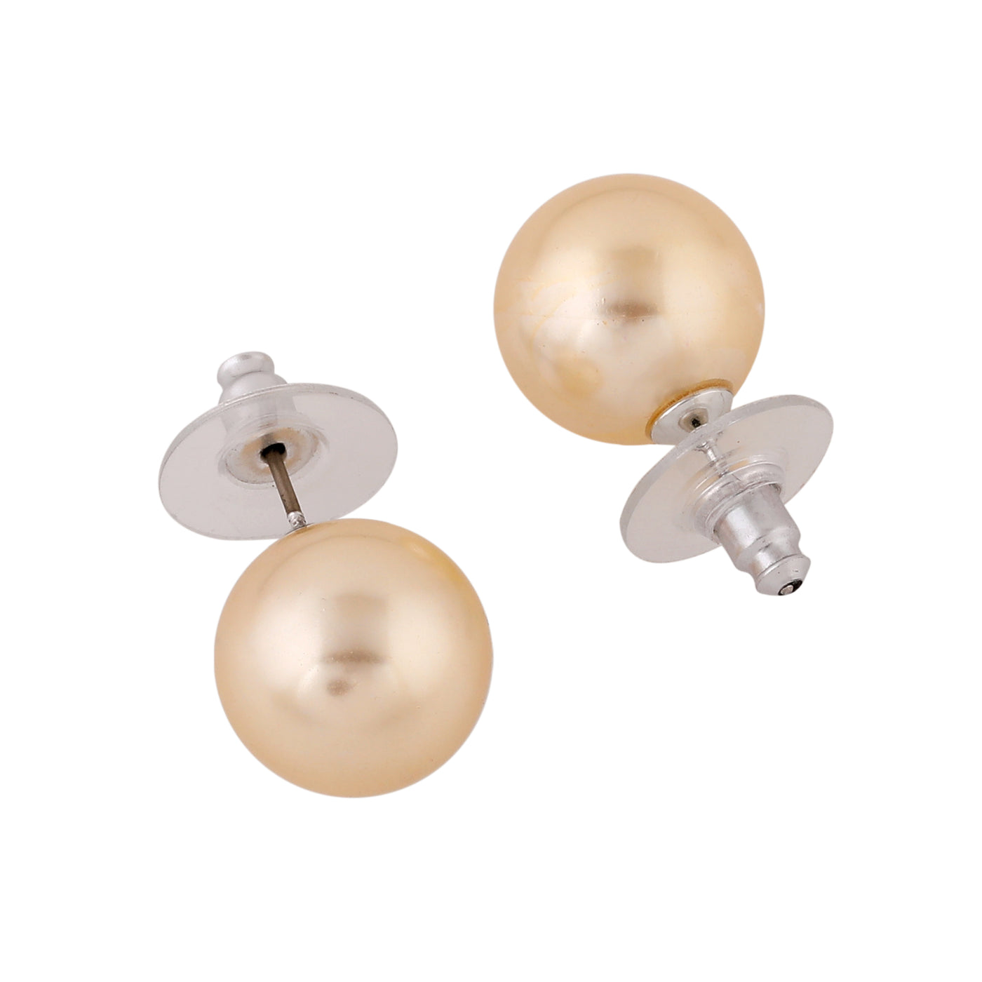 Estele Rhodium Plated Glamorous Pearl Stud Earrings for Women