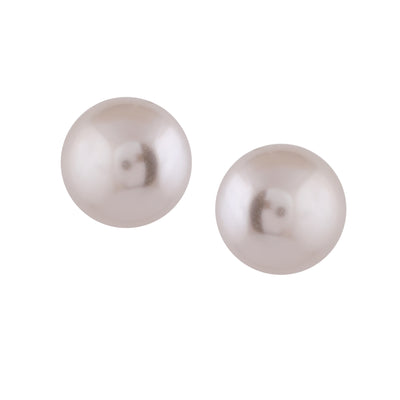 Estele Rhodium Plated Charming White Pearl Stud Earrings for Women