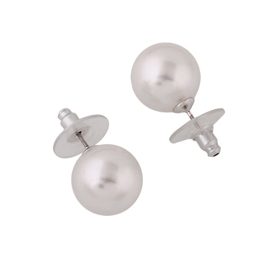 Estele Rhodium Plated Charming White Pearl Stud Earrings for Women