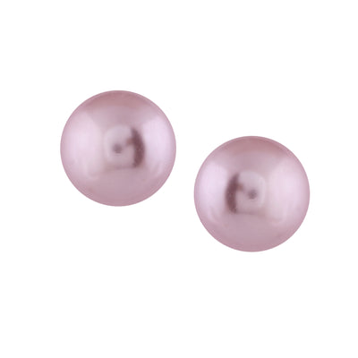 Estele Rhodium Plated Classic Pearl Stud Earrings for Women