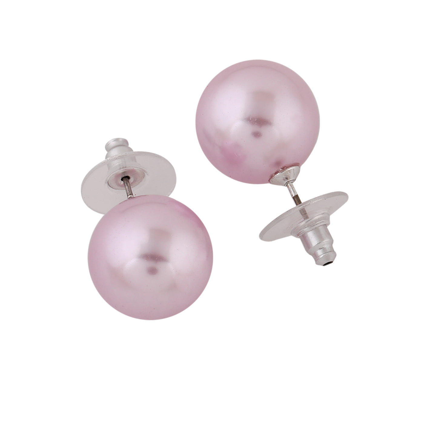 Estele Rhodium Plated Classic Pearl Stud Earrings for Women