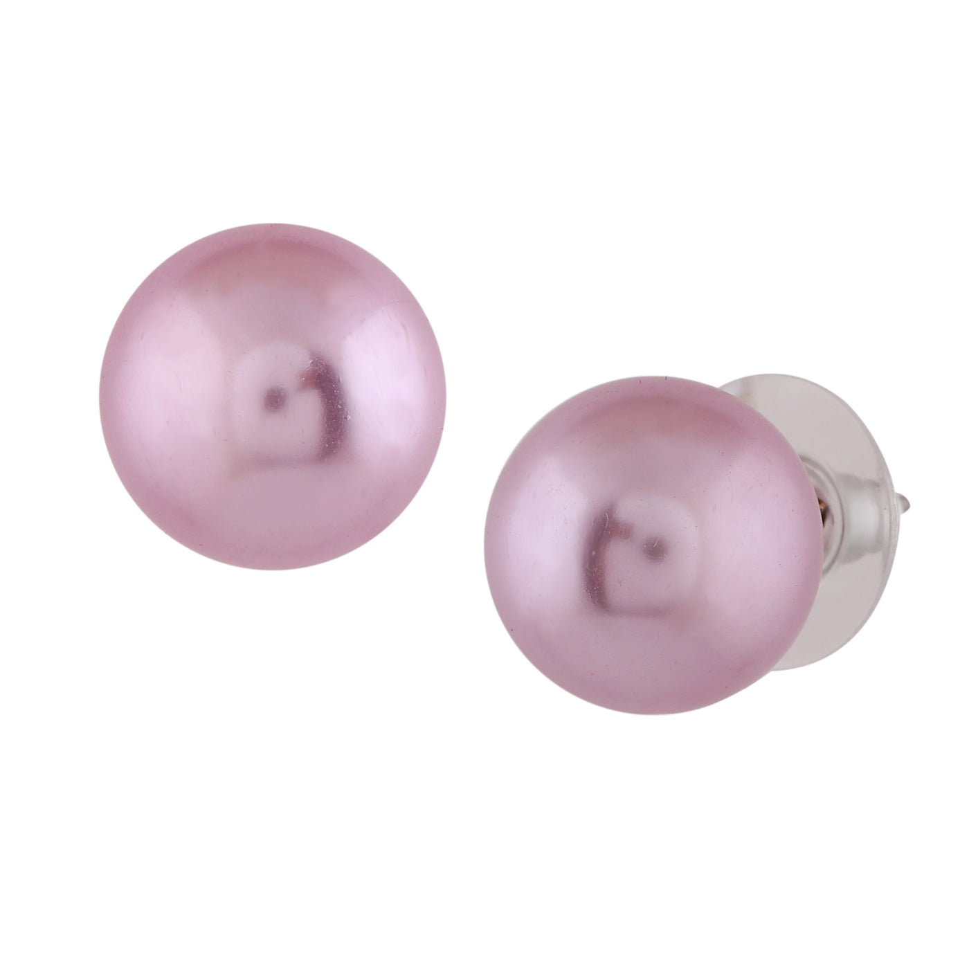 Estele Rhodium Plated Shimmering Pearl Stud Earrings for Women