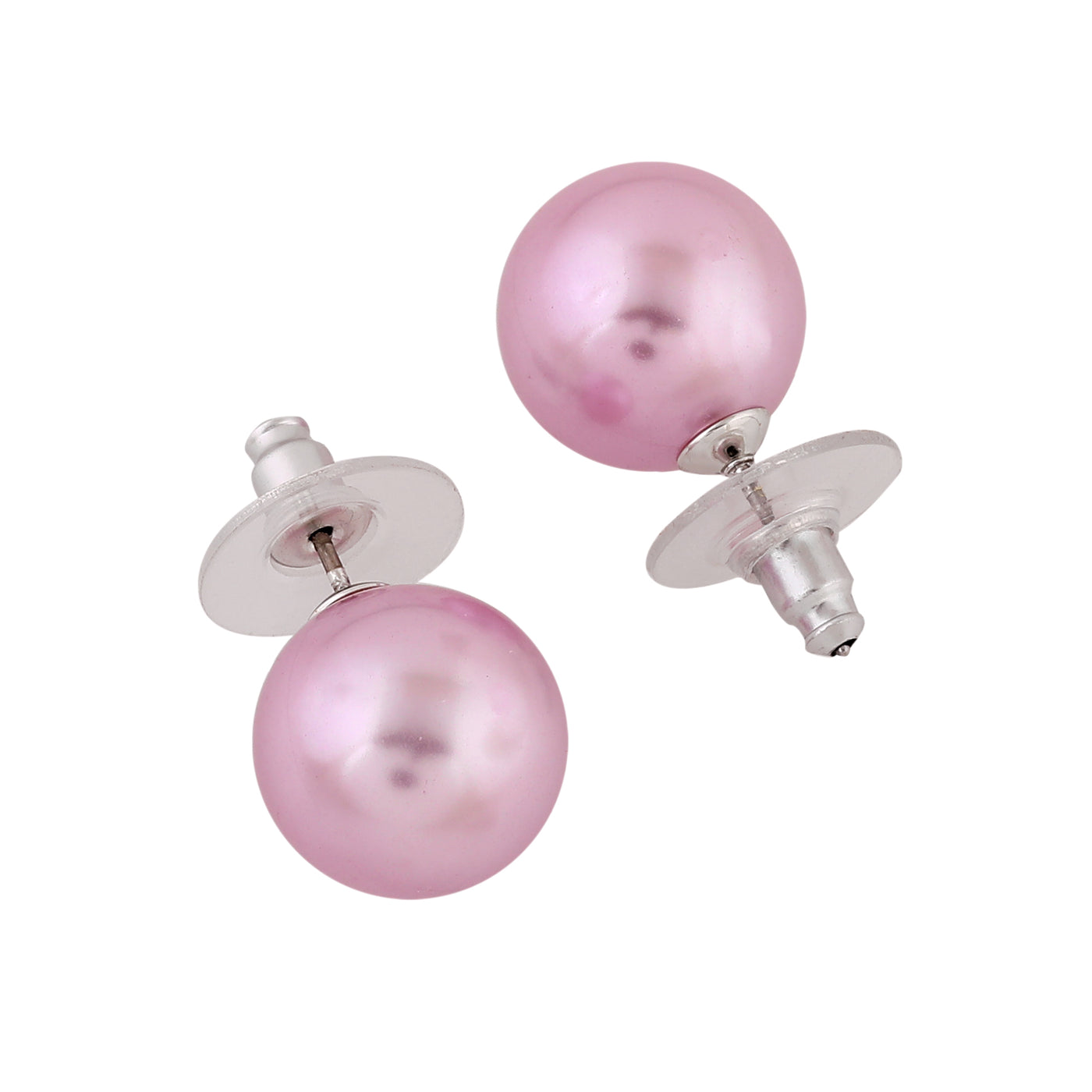 Estele Rhodium Plated Shimmering Pearl Stud Earrings for Women