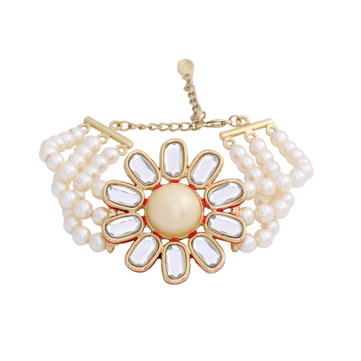 Traditional Gold tone Pearl Flower Kundan Bracelet