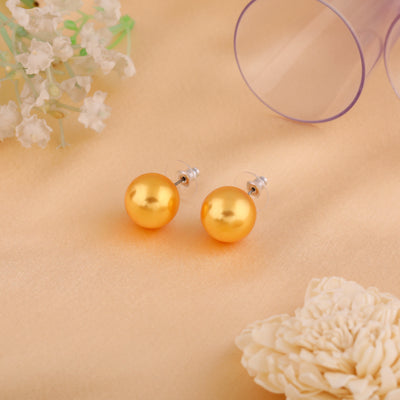 Estele Rhodium Plated Glowing Pearl Stud Earrings for Women