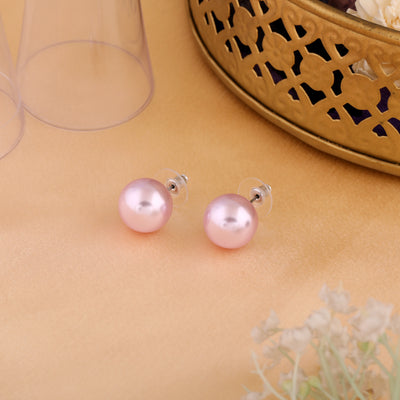 Estele Rhodium Plated Classic Pearl Stud Earrings for Women