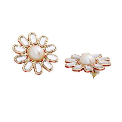 Traditional Gold tone Three Daisy Flower Kundan Pearl Necklace set