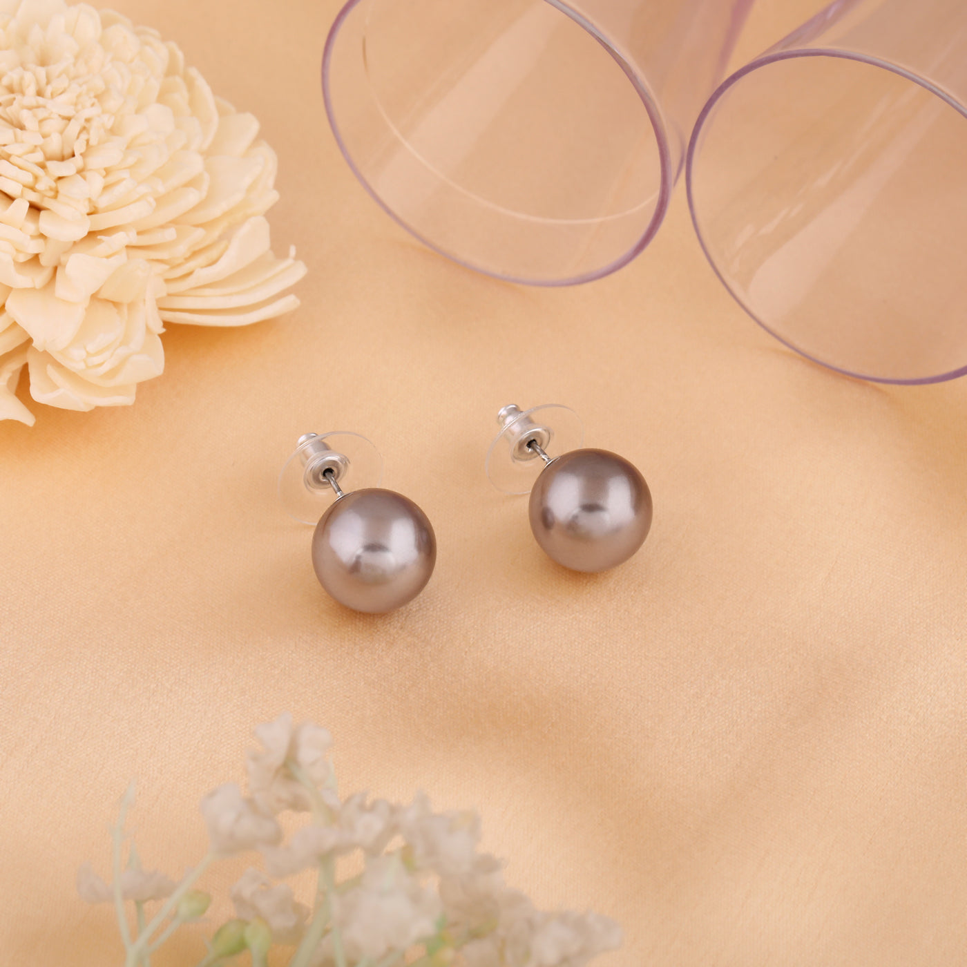 Estele Rhodium Plated Gorgeous Pearl Stud Earrings for Women