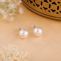 Estele Rhodium Plated Beautiful White Pearl Stud Earrings for Women