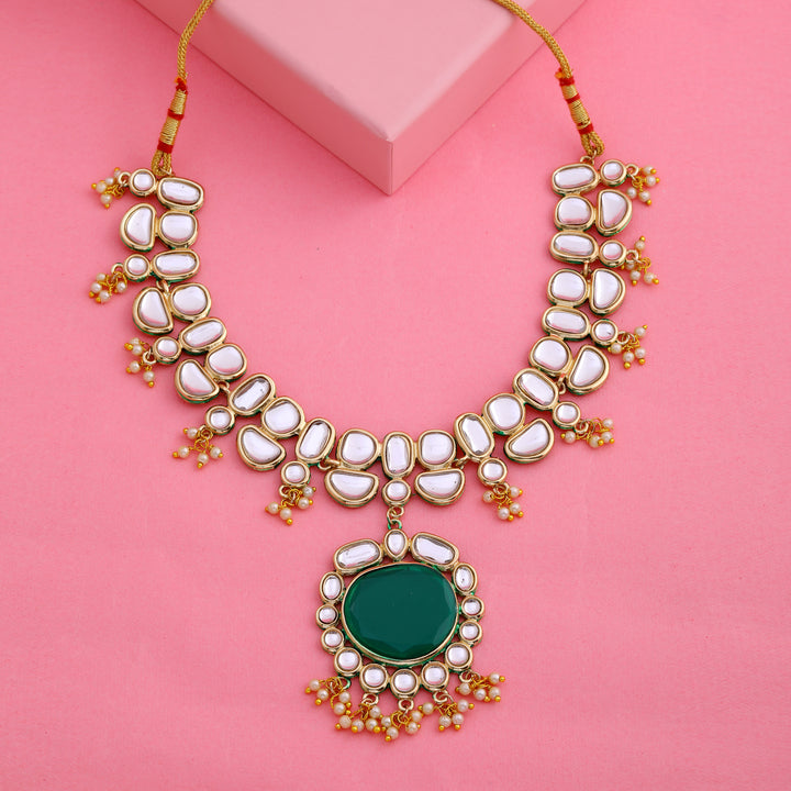 Traditional Gold Plated Kundan Polki Crystal Necklace