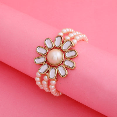 Traditional Gold tone Pearl Flower Kundan Bracelet