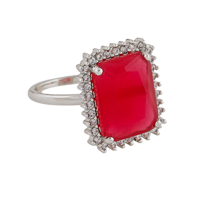 Estele Rhodium Plated CZ Adjustable Sparkling Ring for Women