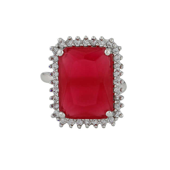 Estele Rhodium Plated CZ Adjustable Sparkling Ring for Women
