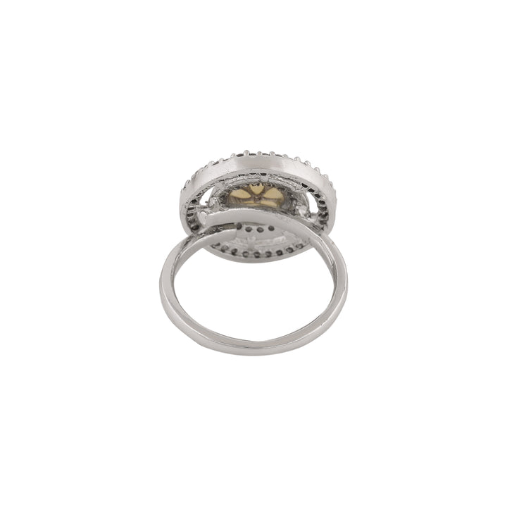 Estele Rhodium Plated CZ Adjustable Circular Ring with Pearl for Women