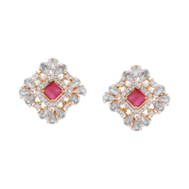 Estele Gold Plated CZ Sparkling Square Designer Earrings for Women