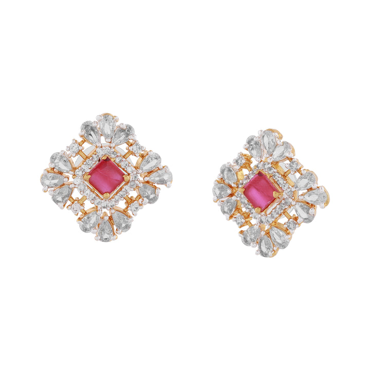 Estele Gold Plated CZ Sparkling Square Designer Earrings for Women